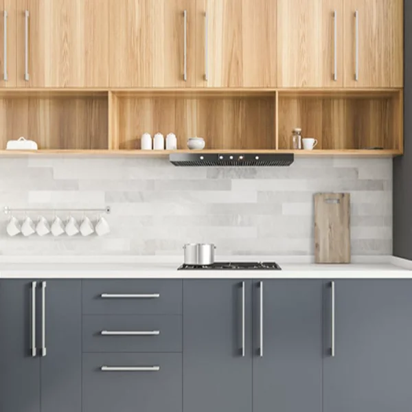 Kitchen cabinet with natural dark gray panels and doors