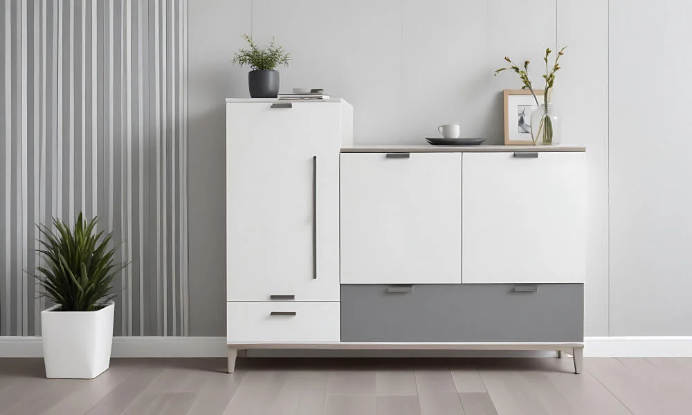 Sideboard cabinet and buffet table in modern white wood finish