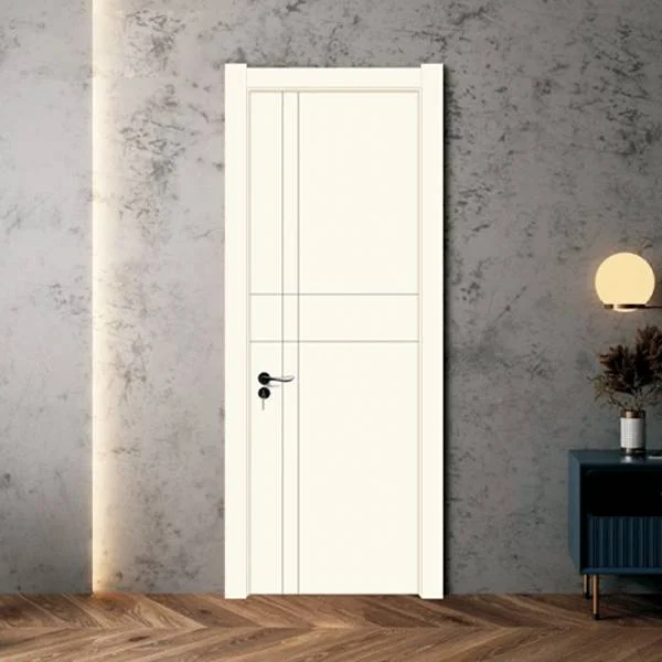 Plain white WPC door with two vertical and horizontal line design